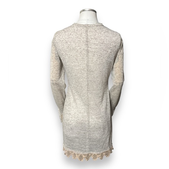 FREE PEOPLE Linen Blend Slub Knit Maxi Cardigan Crochet Lace Trim - Picture 3 of 9